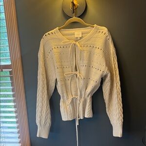 Gilli Ivory Knit Cardigan with Front Ties